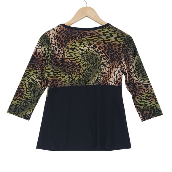 Bleeker & McDougal Animal Print Colorblock 3/4 Sleeve Scoop Neck Top Y2K Indie - Picture 3 of 5